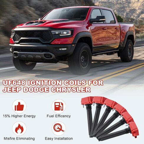 حزمة من 6 ملفات إشعال UF648 C1791 مع مجموعة قابس إشعال إيريديوم، متوافقة مع تاون آند كانتري جيب شيروكي رانجلر دودج أفينجر رام 1500 فولكس فاجن in Kuwait
