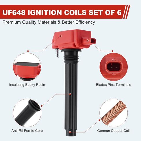 حزمة من 6 ملفات إشعال UF648 C1791 مع مجموعة قابس إشعال إيريديوم، متوافقة مع تاون آند كانتري جيب شيروكي رانجلر دودج أفينجر رام 1500 فولكس فاجن in Kuwait