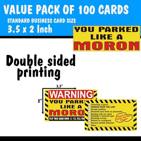 بطاقة Well Tile You Parking Like a Moron Note مزدوجة الجوانب مقاس 3 × 5 بوصات متعددة الأسباب، بطاقة مخالفة لوقوف السيارات، مزحة مضحكة، بطاقات متوقفة بشكل غير قانوني، حان الوقت لمعاقبة البلهاء في موقف السيارات، بطاقة هدية 25 قطعة in Saudi Arabia