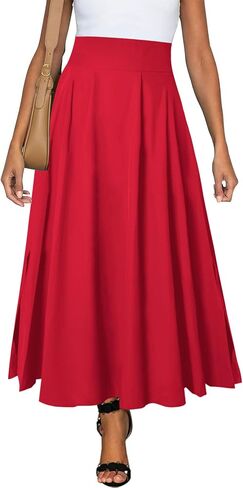 Women Maxi Skirt Flowy A Line High Waisted Long Skirts Pleated Ankle Length Slit with Pockets Zipper Closer in Saudi Arabia