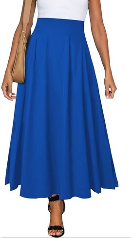 Women Maxi Skirt Flowy A Line High Waisted Long Skirts Pleated Ankle Length Slit with Pockets Zipper Closer in Saudi Arabia