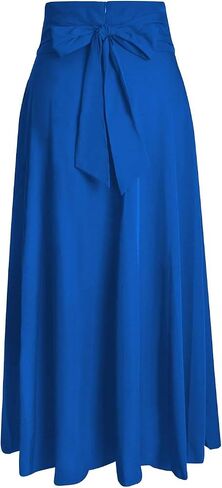Women Maxi Skirt Flowy A Line High Waisted Long Skirts Pleated Ankle Length Slit with Pockets Zipper Closer in Saudi Arabia