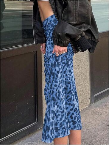 Women's Y2K Leopard Print Skirts Casual High Waisted Long Maxi Skirt Bodycon Skirt in Kuwait