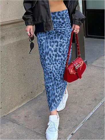 Women's Y2K Leopard Print Skirts Casual High Waisted Long Maxi Skirt Bodycon Skirt in Kuwait