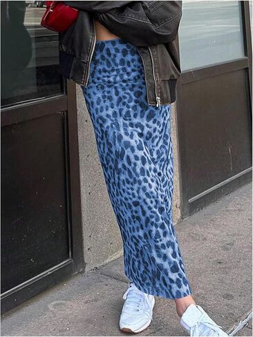 Women's Y2K Leopard Print Skirts Casual High Waisted Long Maxi Skirt Bodycon Skirt in Kuwait