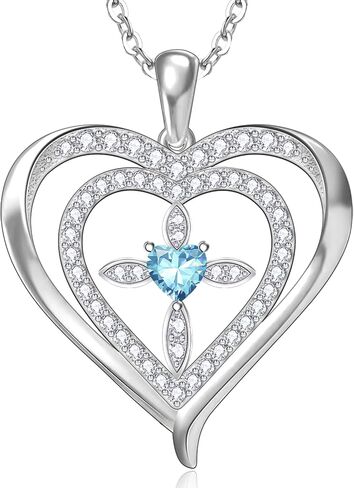 RIVIKO 925 Sterling Silver Cross Birthstone Necklace for Women,Love Heart Pendant Necklaces Trendy,Halloween Anniversary Christmas Jewelry Birthday Gifts for Women Wife Mother Friend in Kuwait