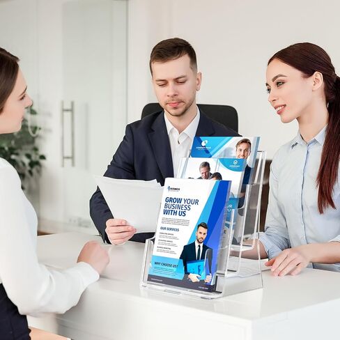 حامل كتيب maxgear 3 طبقات 8.5 × 11 بوصة مع مقسم قابل للإزالة للكتيبات مقاس 4 × 9 بوصة حامل نشرة حامل نشرة أكريليك حامل أدب واضح على الحائط أو استخدام سطح الطاولة، حزمة واحدة in Saudi Arabia