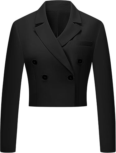V VOCNI Women's Cropped Blazer Double Breasted Long Sleeve Business Casual Crop Jacket in Saudi Arabia