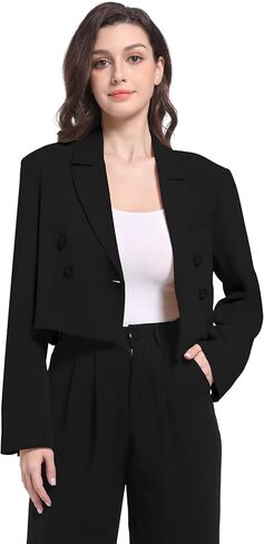 V VOCNI Women's Cropped Blazer Double Breasted Long Sleeve Business Casual Crop Jacket in Saudi Arabia