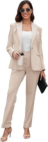 Women's Suits for Work Professional, 2 Piece Office Work Suit Set, Slim Fit One Button Blazer Jacket and Pants Set in Kuwait