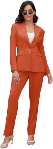 بدلات نسائية للعمل الاحترافي، طقم بدلة عمل مكتبية مكون من قطعتين، طقم سترة وسروال بقصة ضيقة بزر واحد in Kuwait