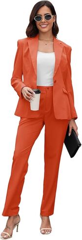بدلات نسائية للعمل الاحترافي، طقم بدلة عمل مكتبية مكون من قطعتين، طقم سترة وسروال بقصة ضيقة بزر واحد in Kuwait