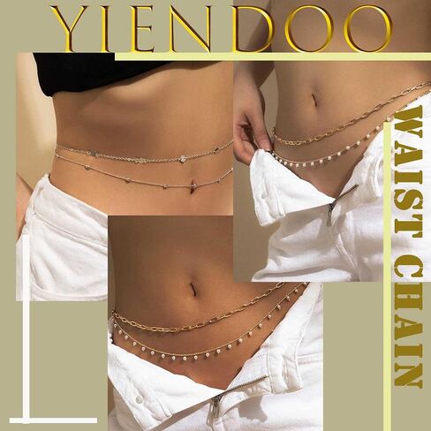 YienDoo Sexy Moon Waist Chain Boho Multi-Layered 3D Crescent Moon Pendant Body Chain Bikini Chain Belly Chain Belt Chain Stomach Chain Fashion Gold Body Jewelry Chain Gifts for Women and Girls in Saudi Arabia