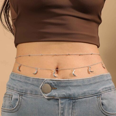 YienDoo Sexy Moon Waist Chain Boho Multi-Layered 3D Crescent Moon Pendant Body Chain Bikini Chain Belly Chain Belt Chain Stomach Chain Fashion Gold Body Jewelry Chain Gifts for Women and Girls in Saudi Arabia