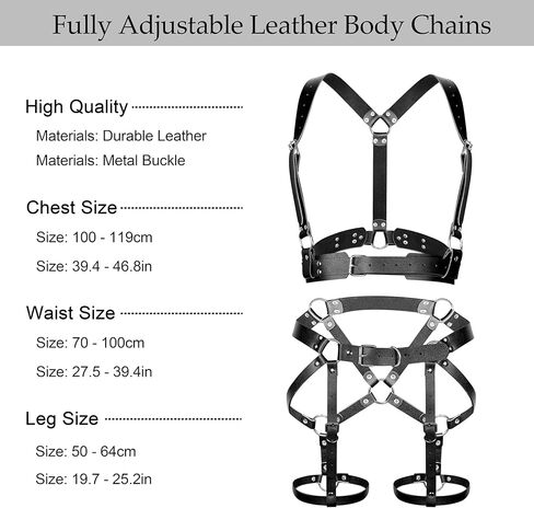 Leather Body Chains for Women Punk Harness Waist Chains Sexy Belt Chest Chains Black Adjustable Rave Body Jewelry in Kuwait