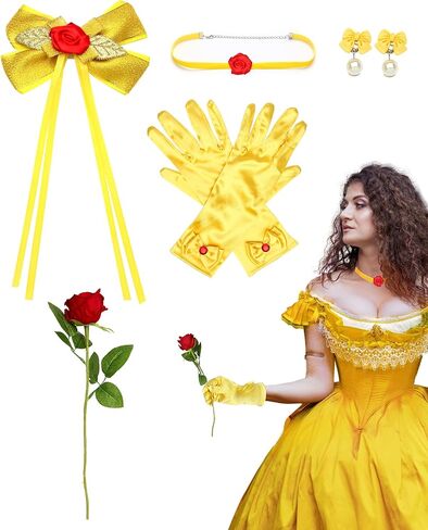 5 Pieces Halloween Yellow Princess Costume Accessories for Yellow Dress Halloween Dress Up Accessories for Women in Saudi Arabia