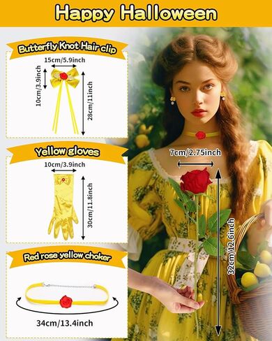 5 Pieces Halloween Yellow Princess Costume Accessories for Yellow Dress Halloween Dress Up Accessories for Women in Saudi Arabia
