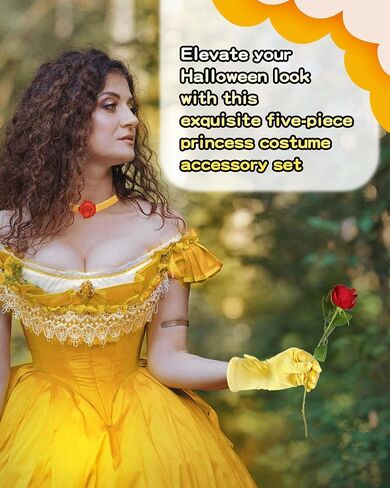 5 Pieces Halloween Yellow Princess Costume Accessories for Yellow Dress Halloween Dress Up Accessories for Women in Saudi Arabia