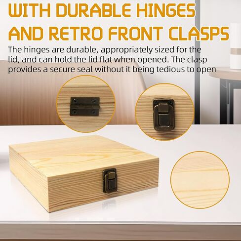 8x8x2-Inch Square Flat Unfinished Wooden Box for DIY Crafts and Storage Wooden Box with Durable Hinges and Retro Front Clasps Natural Pine Smooth Paintable Surface in Saudi Arabia
