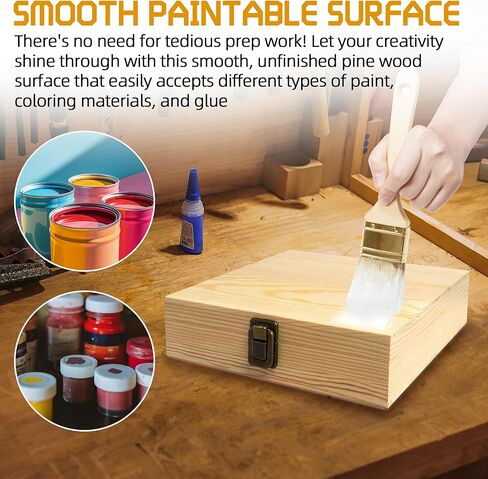 8x8x2-Inch Square Flat Unfinished Wooden Box for DIY Crafts and Storage Wooden Box with Durable Hinges and Retro Front Clasps Natural Pine Smooth Paintable Surface in Saudi Arabia
