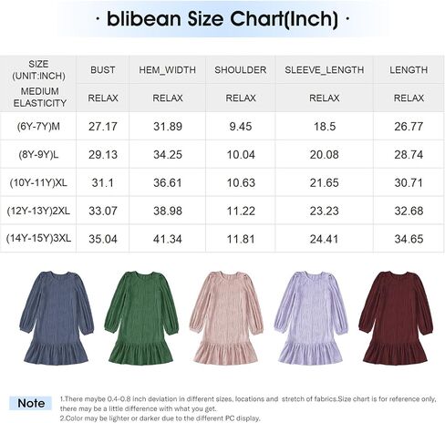 blibean Teen Girls 2024 Fall Dresses Kids Long Sleeve Boho Dress Size 6-15 Years in Saudi Arabia
