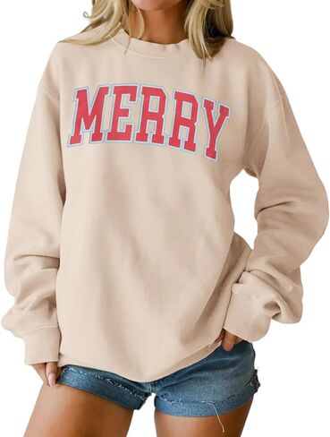 Christmas Women's Merry Graphic Sweatshirt Crewneck Xmas Holiday Sweater Shirt Oversized Pullover Top Winter Outfit in Saudi Arabia