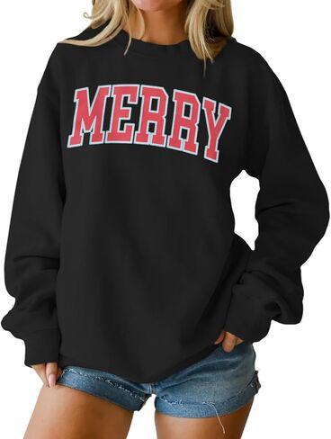 Christmas Women's Merry Graphic Sweatshirt Crewneck Xmas Holiday Sweater Shirt Oversized Pullover Top Winter Outfit in Saudi Arabia