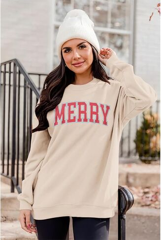 Christmas Women's Merry Graphic Sweatshirt Crewneck Xmas Holiday Sweater Shirt Oversized Pullover Top Winter Outfit in Saudi Arabia