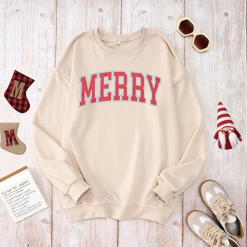 Christmas Women's Merry Graphic Sweatshirt Crewneck Xmas Holiday Sweater Shirt Oversized Pullover Top Winter Outfit in Saudi Arabia