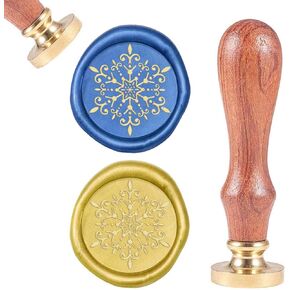 CRASPIRE Christmas Wax Seal Stamp Snowflake Vintage Wax Sealing Stamps Winter Retro 25mm Removable Brass Head Wooden Handle for Xmas Party Wedding Envelopes Invitations Greeting Cards Gifts Wrapping