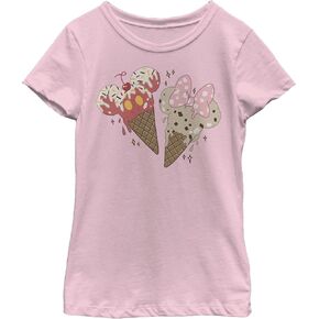 Disney Characters Mickey Minnie Cones Girl's Solid Crew Tee