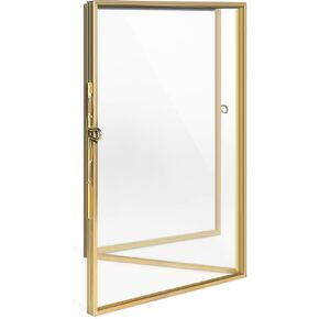 Navaris Folding Triple Photo Frame - Floats 6x4 Photos - Double-Sided Brass and Glass Picture Frame for Multiple Portrait Pictures - Size S, Gold