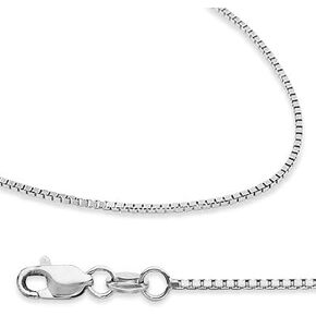 14k New Solid White Gold Box Chain Necklace .8mm 18" - with Secure Lobster Lock Clasp