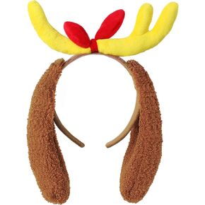 Deer Antler Headband with Dog Ears, Reindeer Horn Headpiece,Halloween Christmas Costume Accessories for Adult Kids