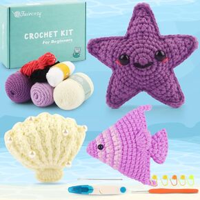 Faircosy Amigurumi Crochet Kit for Adults: Animal Crochet Kits for Beginners Kids - Learn to Crochet Snial Amigurumi Starter Kit with Detailed Tutorial Videp and Instructions (40%+ Yarn Extra)