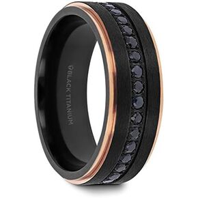 Black Titanium With Diamond - Mens Womens - Comfort Fit Wedding Band Ring - Rose Gold Step-down Edges - Genuine Black Diamond Center - 8mm Wide - Style name: ASTRO - Size: 10
