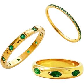3PCS Emerald Rings for Women, 18K Colorfast Green Cubic Zircon Stacking Rings Set Dainty Emerald Ring, Stackable Green Rings for Women Girls Simple Midi Thumb Finger Rings Size 6 to 8