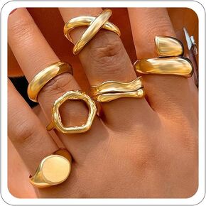Chunky Gold Stackable Rings for Women Vintage Gold Stacking Knuckle Rings Thick Finger Rings Set Non Tarnish Gold Rings Jewelry Prom Costume Accessories
