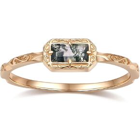 Baguette Wedding Band for Women Solitaire Cubic Zirconia Opal Pink Sapphire Moss Agate Stacking Rings Vintage Filigree Dainty Promise Rings Anniversary Jewelry