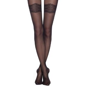 Conte Tights with Lace Stockings Imitation Sheer Pantyhose Perfect 30 Den, Black (Nero), Medium