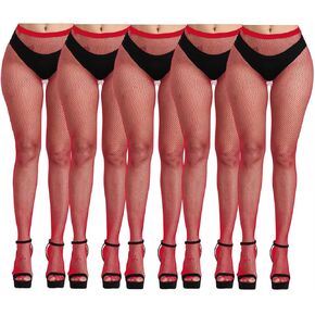 5 PCS Womens Mini Grid Fishnet Stockings, Stretchy Thigh Hight Waist Fishnet Pantyhose Tights