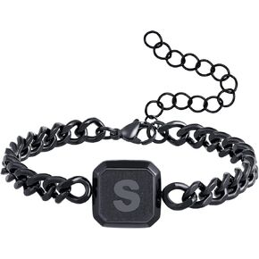 Initial Bracelet Gold/Silver/Black Squre A-Z Letter Cuban Link Chain Mens Bracelets Adjustable Size Stainless Steel Men Jewelry Gifts for Husband Dad Brother Son in Kuwait