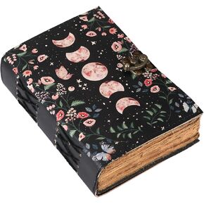 Blank Spell Book of Shadows Journal with Lock Clasp Celestial Handmade Vintage Leather Journal Moon Phase Print Diary Prayer Pagan Witchcraft Supplies Wiccan Decor Notebook (7 X 5)