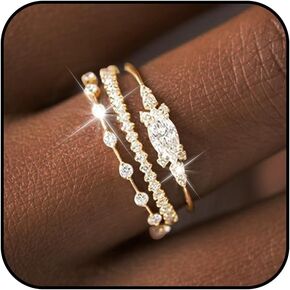 Long tiantian 3PCS Dainty Gold Rings Index Finger Rings for Women Non Tarnish Stackable Gold Rings Set Statement Promise Wedding Bands Engagement Rings Size 5 6 7 8 9 10