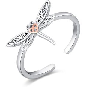 MEDWISE Rings for Women 925 Sterling Silver Dragonfly Ring Women Rings Adjustable Rings Dragonfly Promise Rings For Her Mother's Day Gifts Jewelry for Women Size 8