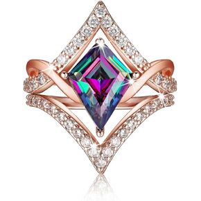 Alexandrite Engagement Rings for Women 1.5CT 925 Sterling Silver Alexandrite Wedding Ring Gemstone Promise Rings for Her Rose Gold Mood Birthstone Rings Christmas Anniversary Birthday Valentine's Day Gift