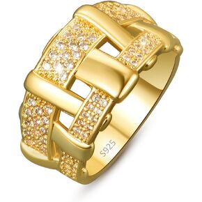 18K Gold Plated Rings for Women, Woven Engagement Ring, Cubic Zirconia CZ Wedding Band Promise Ring for Her