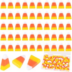 EVERMARKET 50 Pcs Resin Candy Corn Embellishment Halloween Decorations Cute Fake Candy Corn Decor Resin Corn Craft with Storage Box for DIY Craft Wreath Scrapbooking