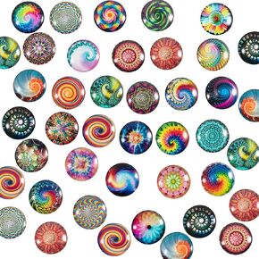 PH PandaHall 70 Styles 25mm Swirl Glass Cabochons Colorful Rainbow Glass Gems Half Round Tiles Kaleidoscope Mosaic Glass Pieces Cabochons for Jewelry Making Photo Cameo Pendant Handcraft Scrapbooking