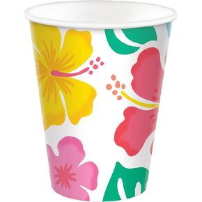 Amscan Multicolor Summer Hibiscus Paper Cups (Pack of 50) - 9 oz. - Perfect for Luau, Hawaiian-Themed Events & Sizzling Summer Parties